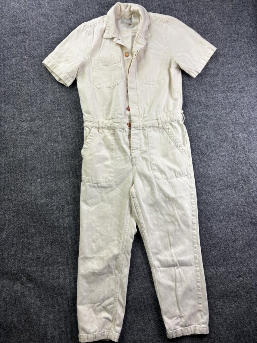Everlane Coveralls Womens 10 White Denim Short Sleeve Utility Jumpsuit Cotton